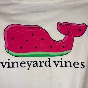 VINEYARD VINES Watermelon Whale Tee Womens XS White Short Sleeve Cotton